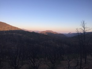 Early morning sun shining on the valley below