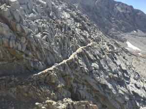 Path leading to Forester Chute which is just below the pass summit.