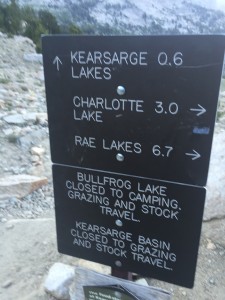 Bullfrog Lake and Kearsarge Pass Trail join