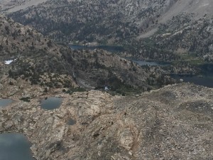 Looking down at Rae Lakes.  There is Upper, Middle, Lower Rae Lakes.  They are marvelous and get better the closer I get