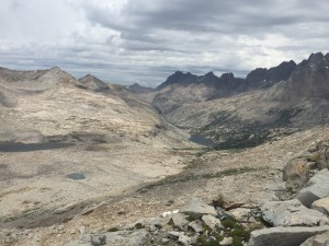 Looking down from Mather Pass towards Palisade Lake