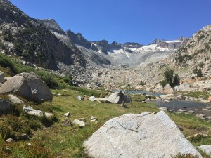 Down from Donahue Pass and looking back towards the pass.  Rested here for a long time just watching birds