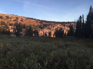 Just above Showers Lake heading up into the forest above Tahoe.  Still about 9 trail miles away